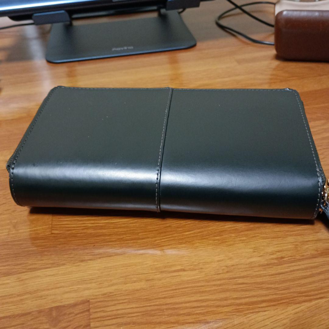 黒川鞄店　グリーンコードバン 長財布 ゴールドファスナースマホも入る