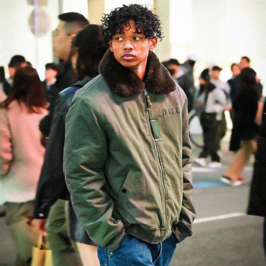 希少 DALL ボンバーフライトジャケット カーキ L 襟ボア肉厚ブルゾン完売品