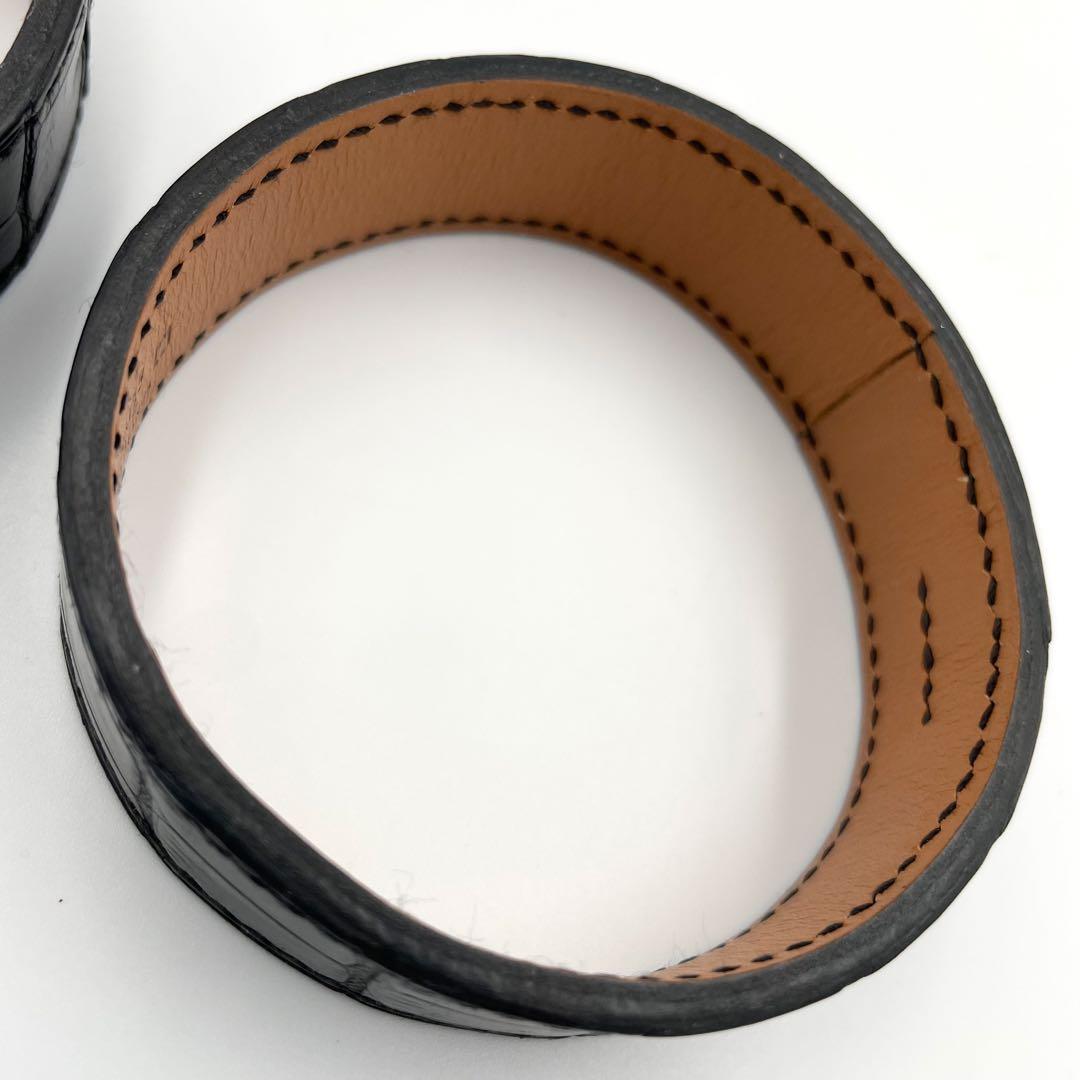 鑑定済・美品★エルメス　プールトゥール　バングル　クロコ　マルジェラ期　黒　□E