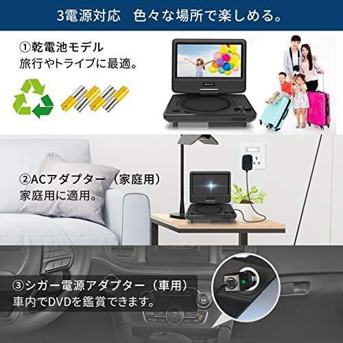 ポータブルDVDプレーヤー 7.5インチ 単3形乾電池式 6時間再生可能