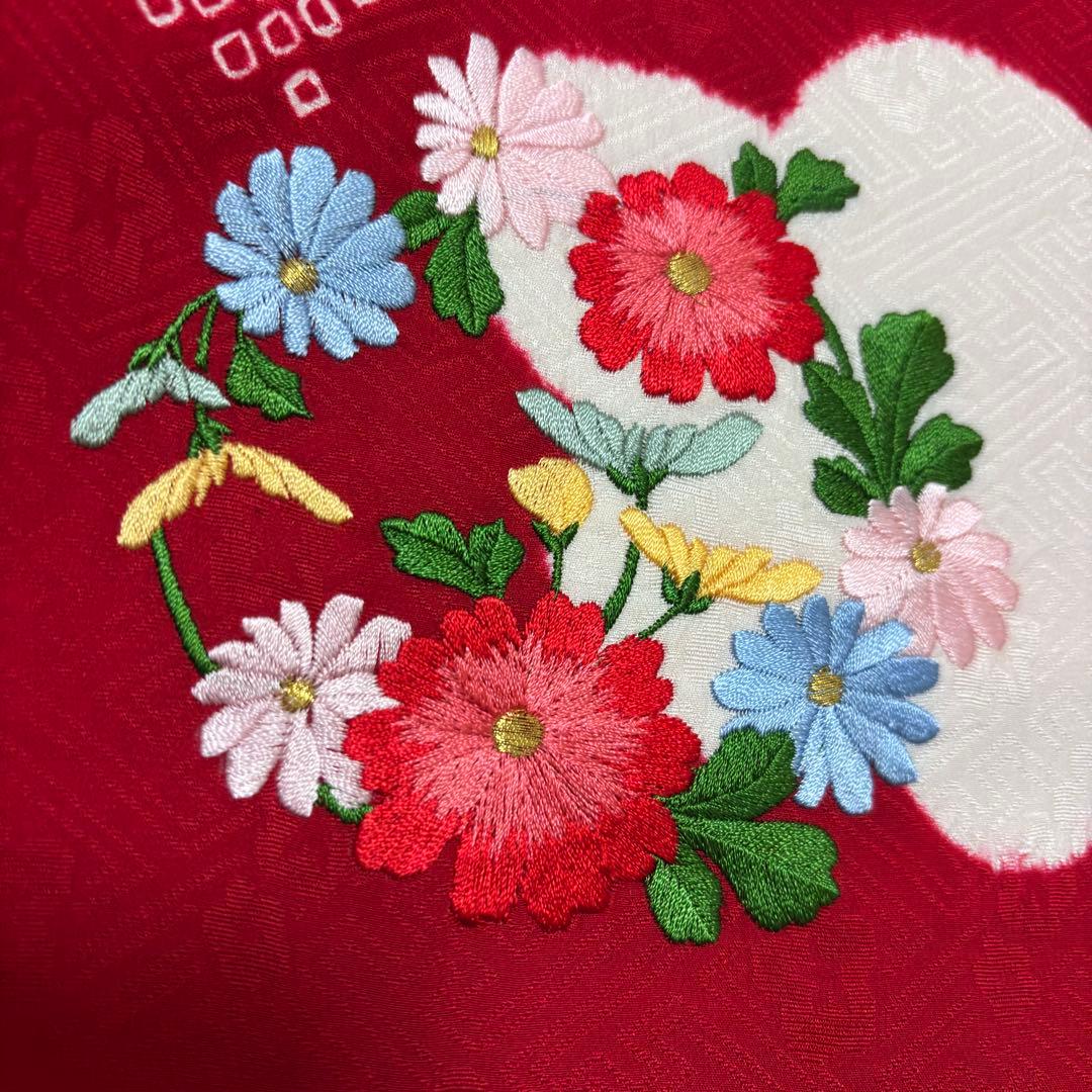 《未使用》豪華総刺繍❗️ 桶絞り お宮参り 産着 本絞り 刺繍入り赤※染色飛びアリ