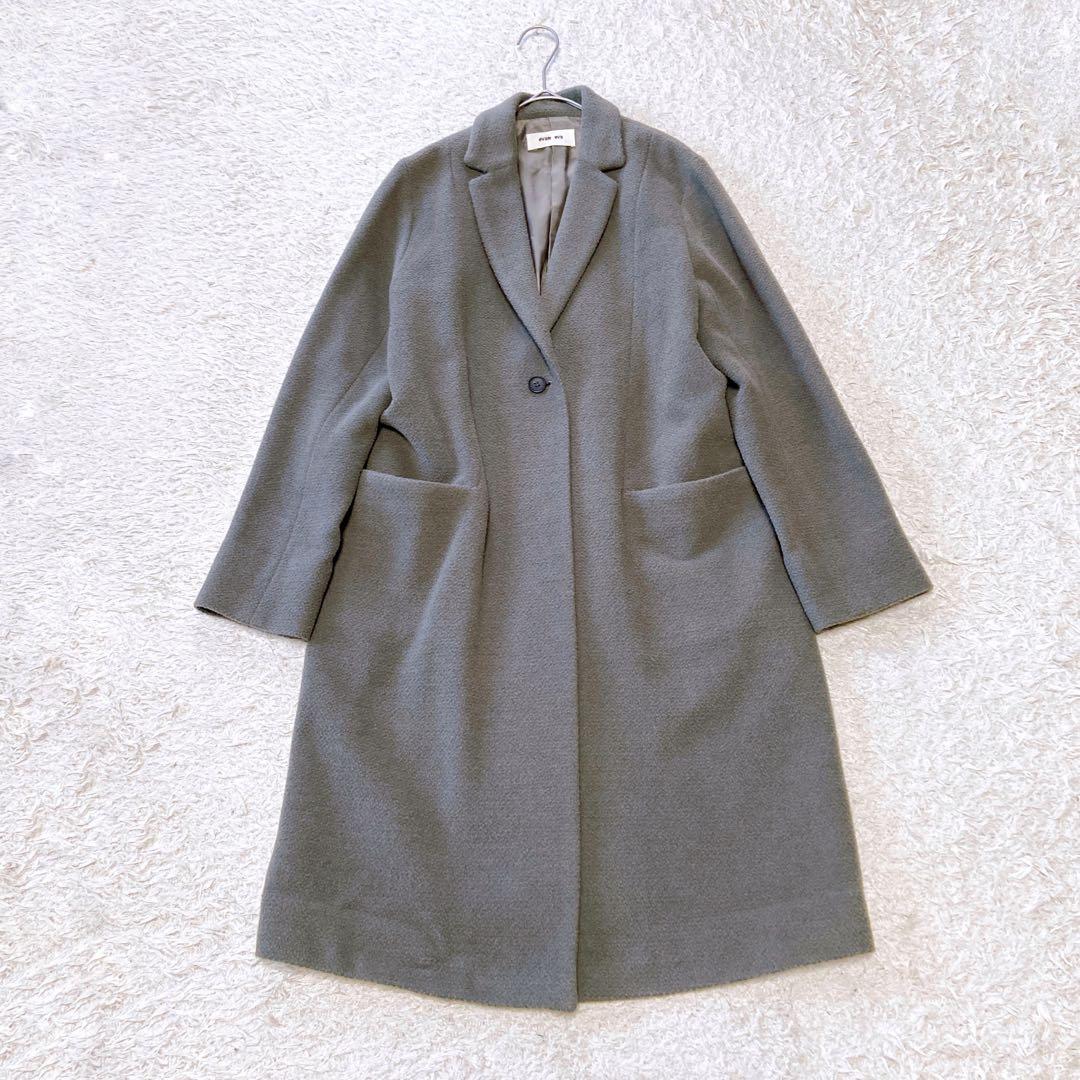 evameva エヴァムエバ　ウールアンゴラロングコート　ダークグレー　1サイズ