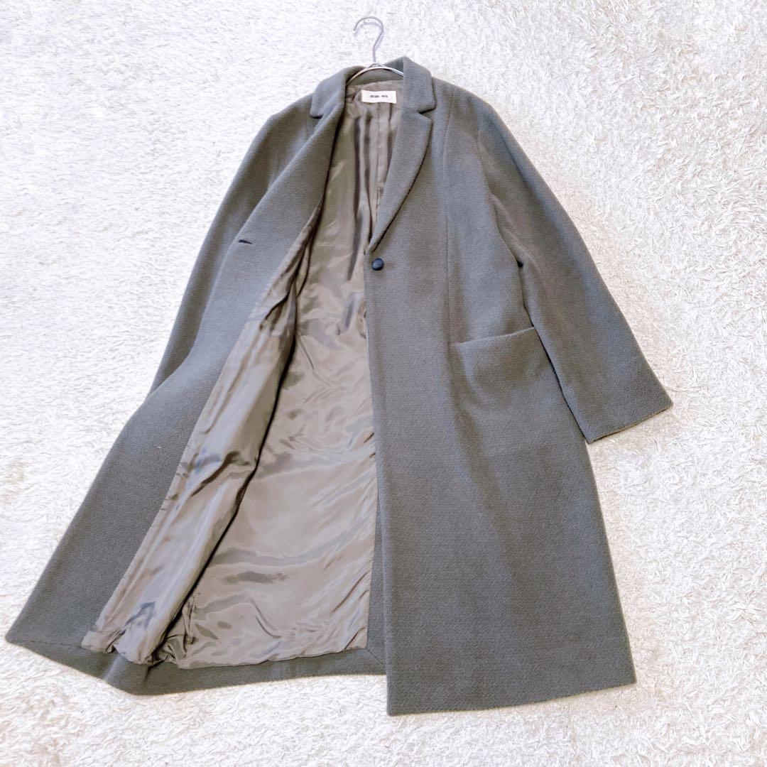 evameva エヴァムエバ　ウールアンゴラロングコート　ダークグレー　1サイズ