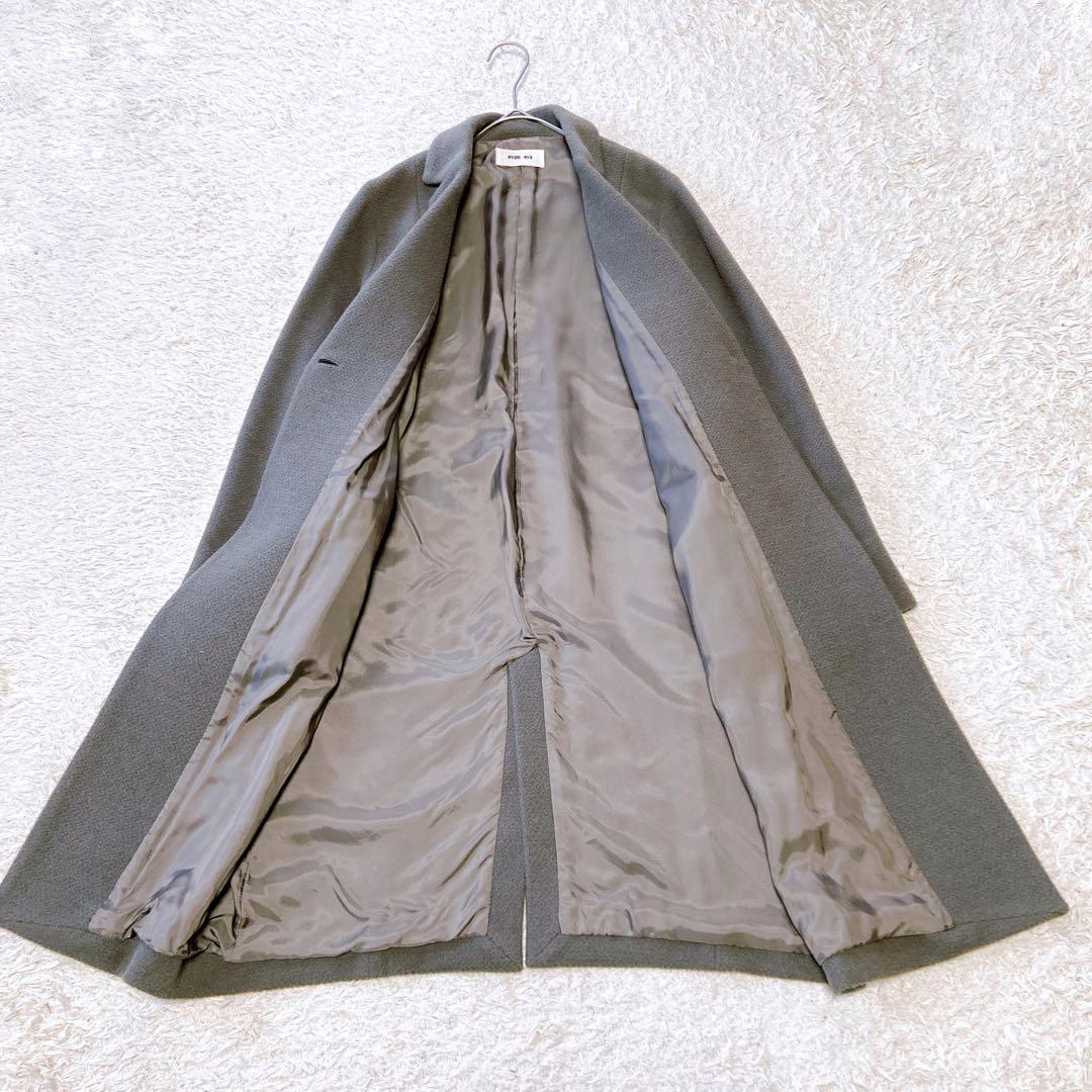 evameva エヴァムエバ　ウールアンゴラロングコート　ダークグレー　1サイズ