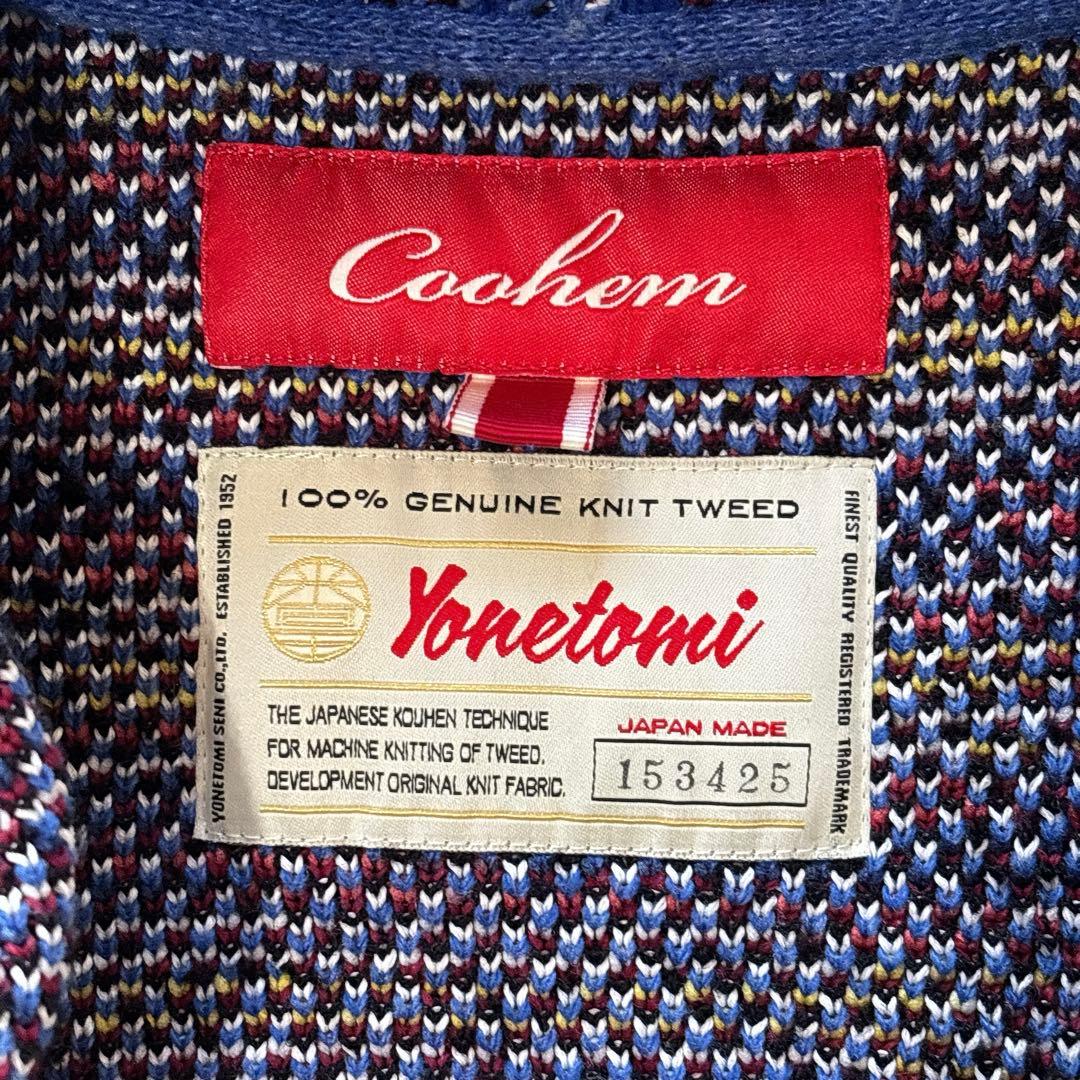 COOHEM YONETOMI ニットツイードフーディカーディガン M ブルー
