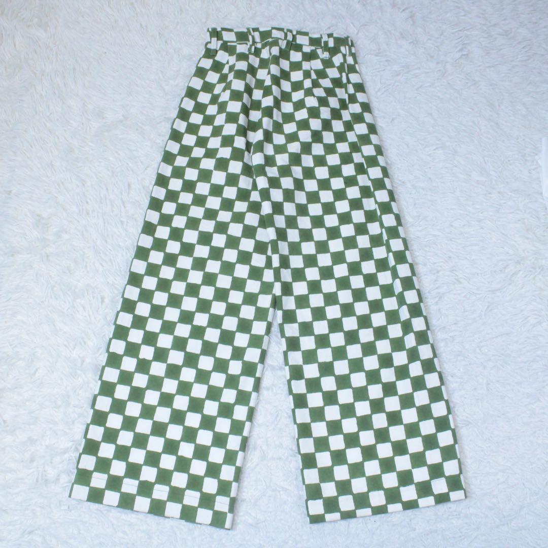 SZ BLOCKPRINTS ブロックプリント ワイドパンツ チェック柄 緑 S