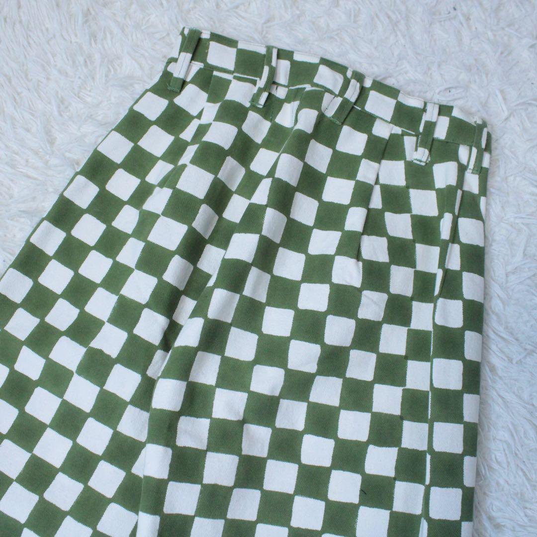 SZ BLOCKPRINTS ブロックプリント ワイドパンツ チェック柄 緑 S
