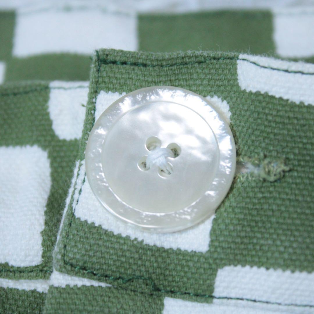 SZ BLOCKPRINTS ブロックプリント ワイドパンツ チェック柄 緑 S