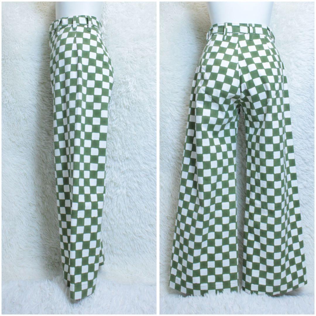 SZ BLOCKPRINTS ブロックプリント ワイドパンツ チェック柄 緑 S