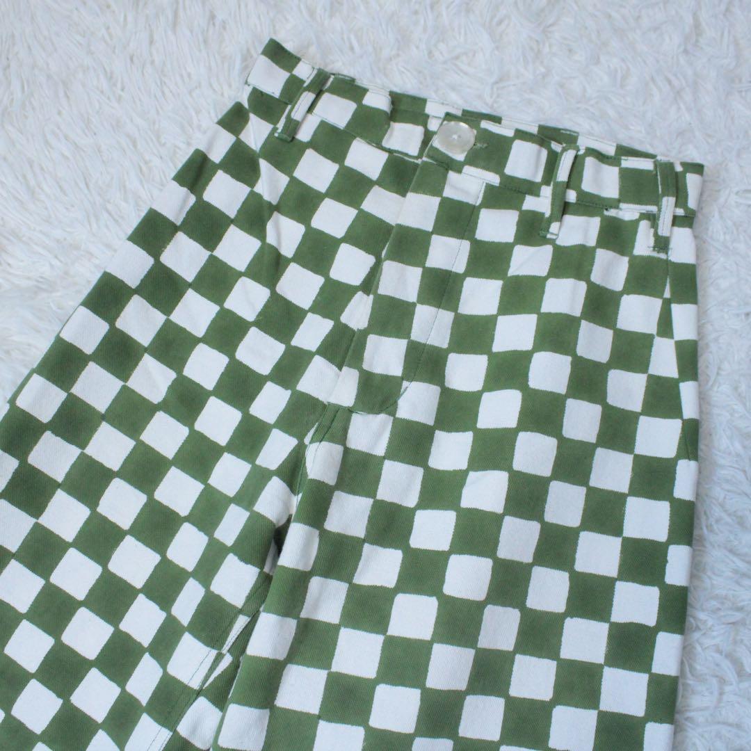 SZ BLOCKPRINTS ブロックプリント ワイドパンツ チェック柄 緑 S
