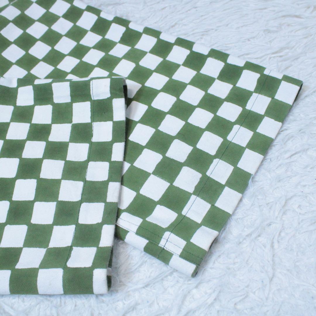 SZ BLOCKPRINTS ブロックプリント ワイドパンツ チェック柄 緑 S