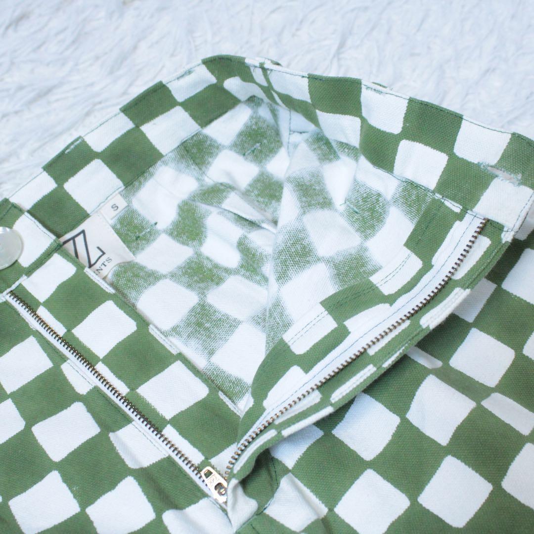 SZ BLOCKPRINTS ブロックプリント ワイドパンツ チェック柄 緑 S