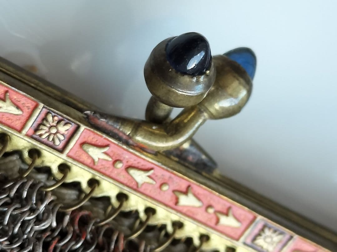 フランス アンティーク メタル メッシュ チェーン付き バッグ