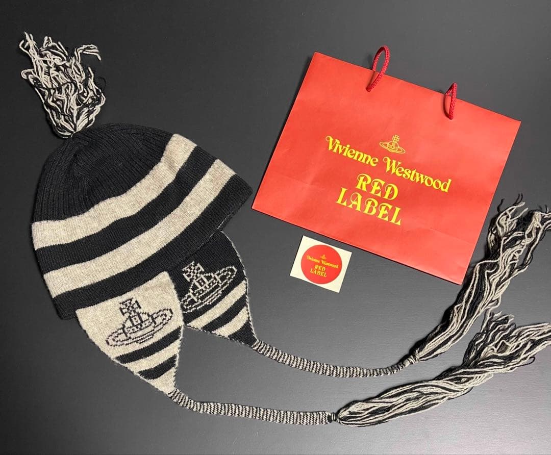 激レア香椎かてぃ着用同型同色◆初期型正規品◆美品ヴィヴィアン耳当て付きニット帽