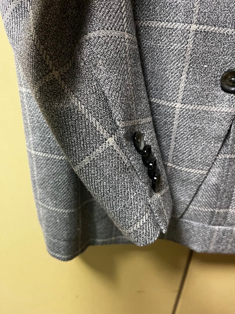 【美品】ISAIA イザイア　グレー　チェック　ビジネスジャケット　44 8C