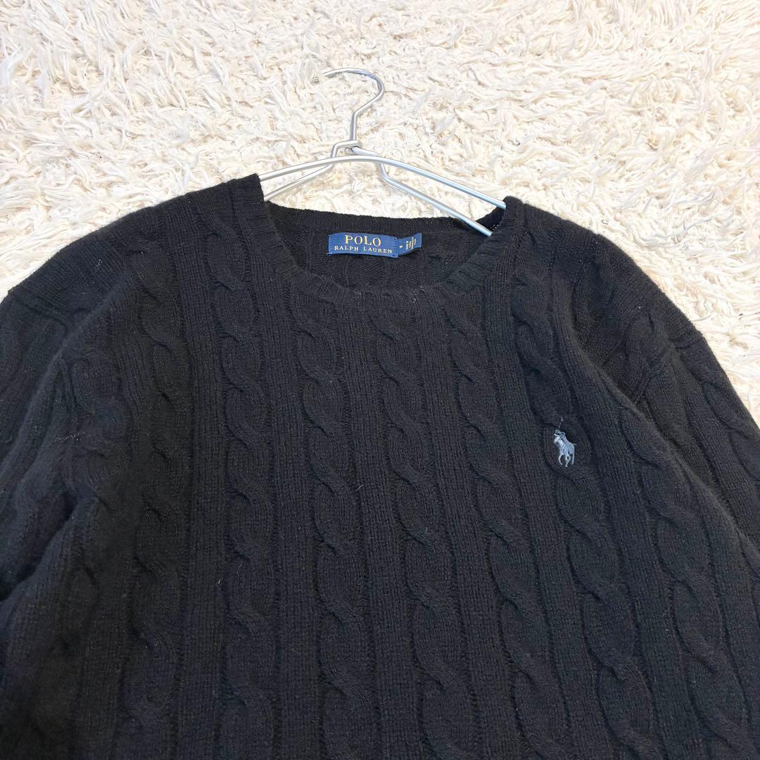 ポロラルフローレン カシミヤ混 ケーブルニット ブラック クルーネック