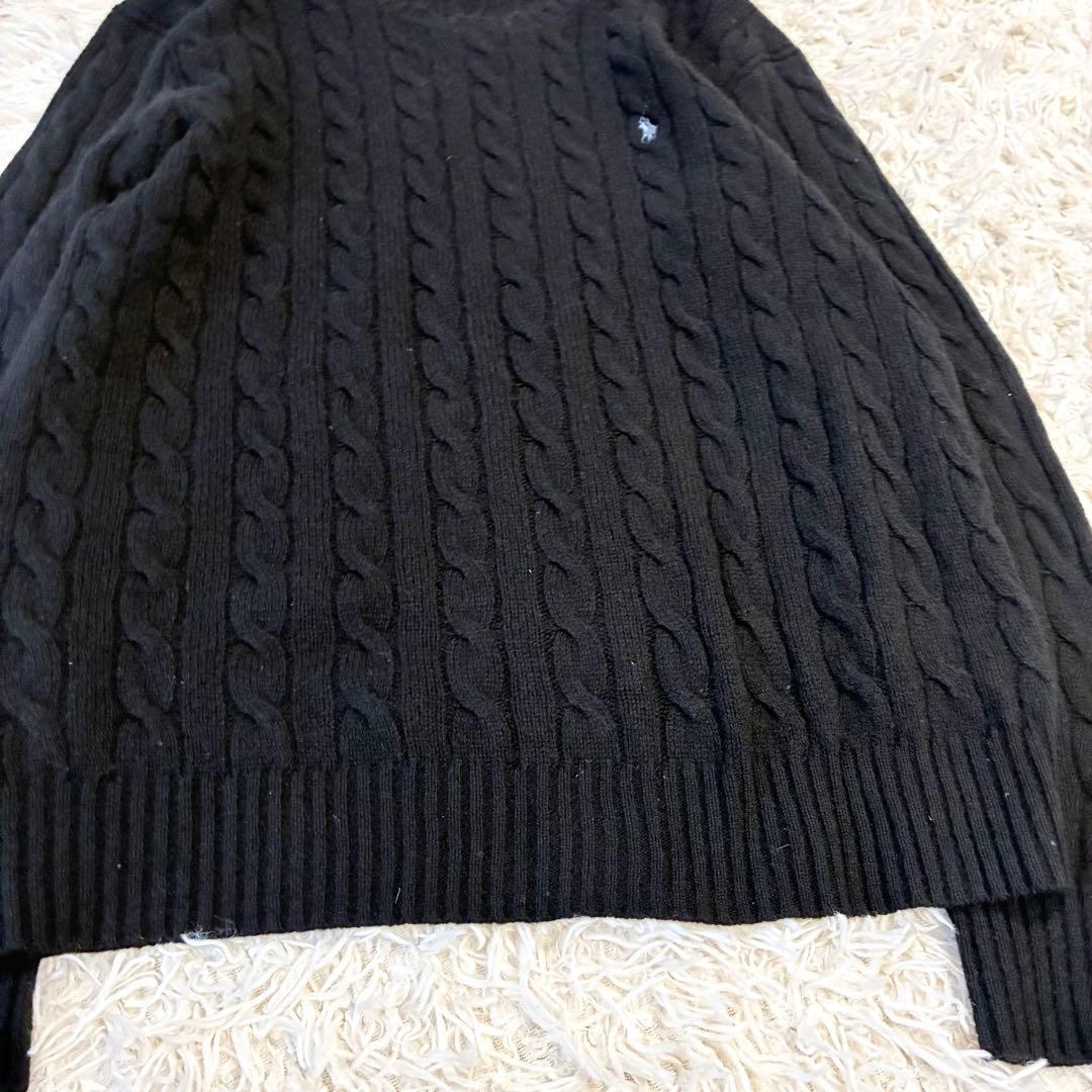 ポロラルフローレン カシミヤ混 ケーブルニット ブラック クルーネック