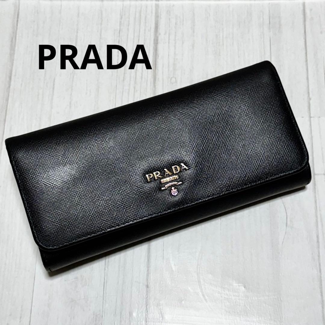美品　Prada プラダ　長財布　サフィアーノ　レザー　ゴールドロゴ
