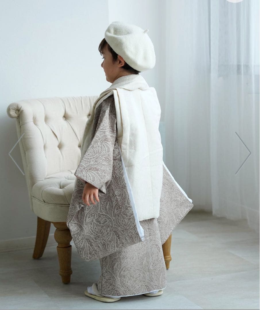 utatane 七五三 着物 3歳 男の子 被布セット オフホワイト ベージュ