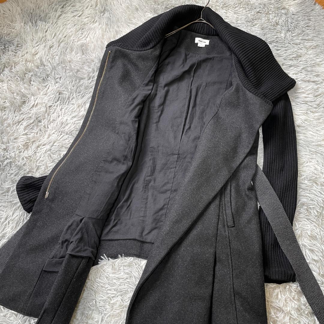 HELMUT LANG 異素材切替 ロングコート ウール混 ダークグレー M