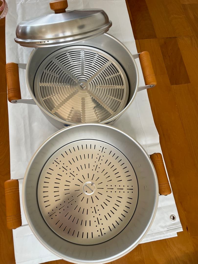 アルミ蒸し器 シルバー 木製ハンドル