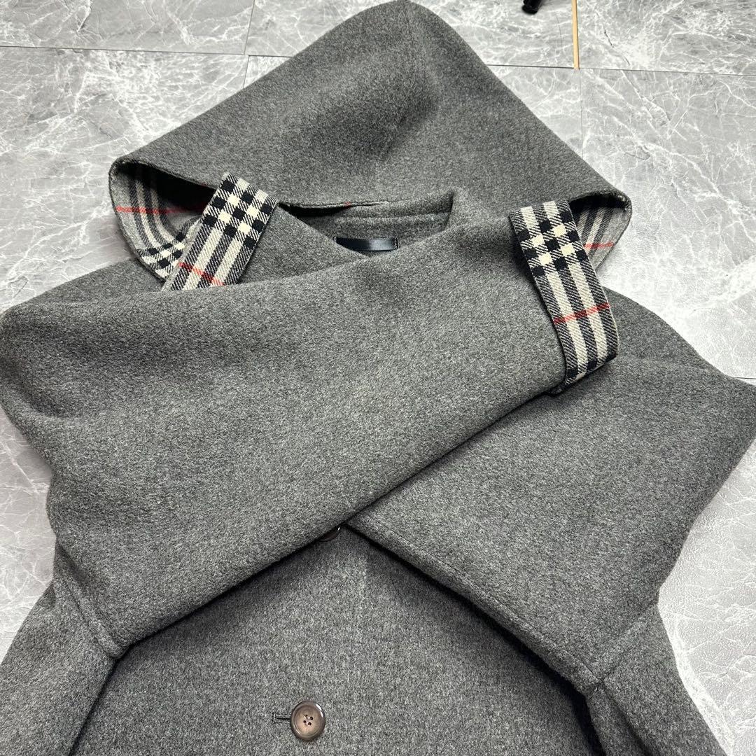 カシミヤ♡バーバリー　2way ダブルフェイスコート　ノバチェック グレー