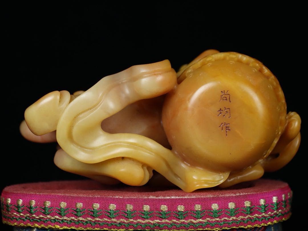 天然 寿山石 獅子・親子 透かし細工 極彫刻 置物 アンティーク 時代物