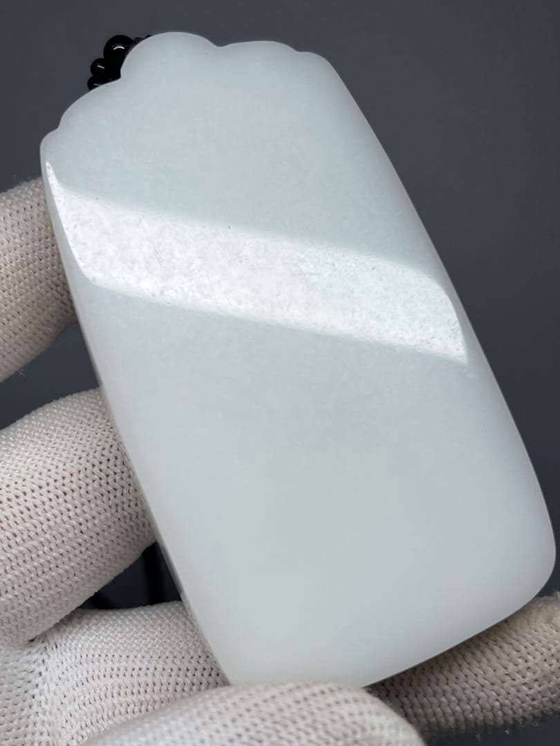 中国美術　本物和田白玉　ネックレス　無事プレート(無事牌)　お守り　天然石　素彫