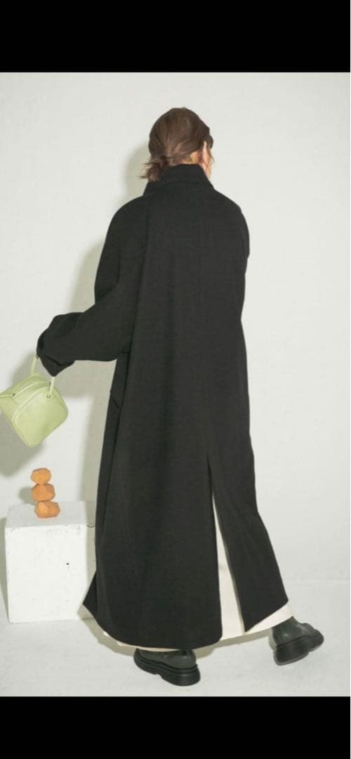 じゅじゅん 　KBF コクーンロングコート ブラック　スタンドカラー