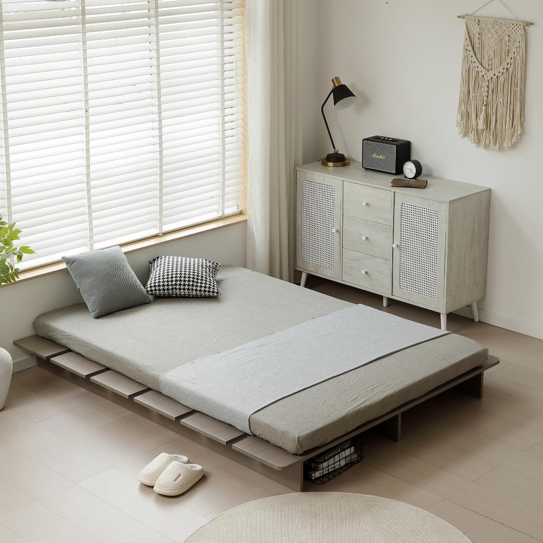 超人気！【幅140cm】木目調 ベッド SD ローベッド Gray