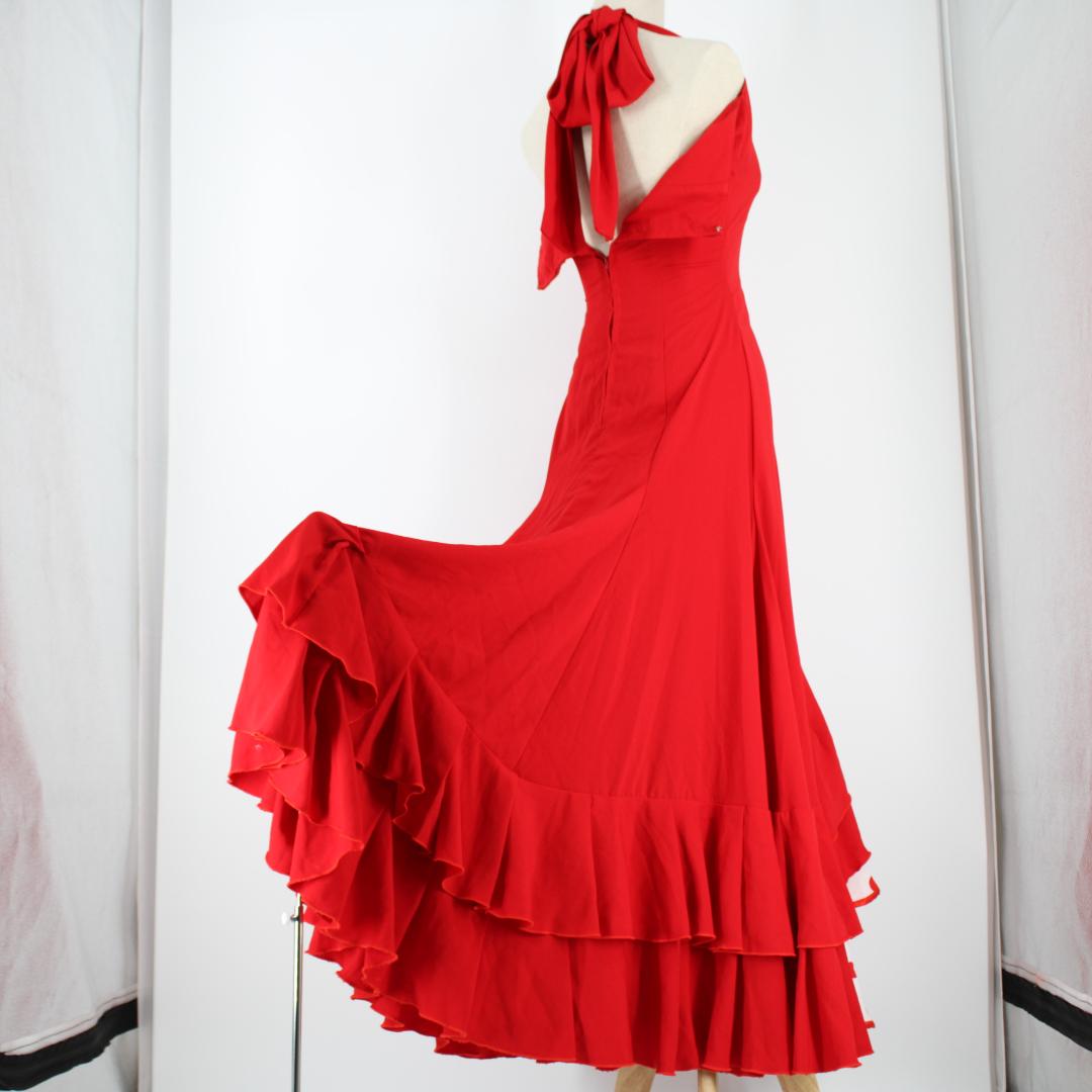 【美品 フラメンコ衣装】レッド×豪華ボランテ ワンピース ドレス 水玉 ドット