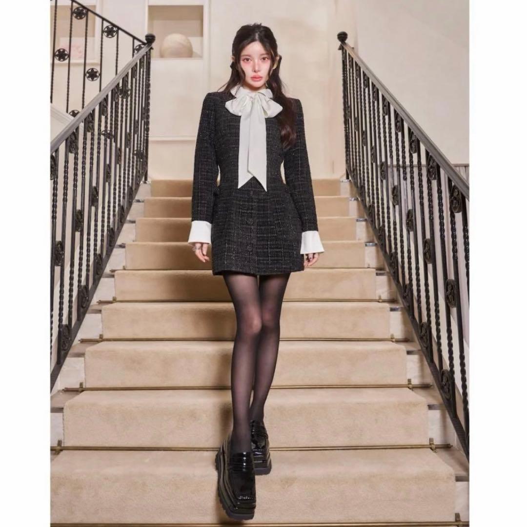 Darich クラシカルボウタイツイードミニワンピース