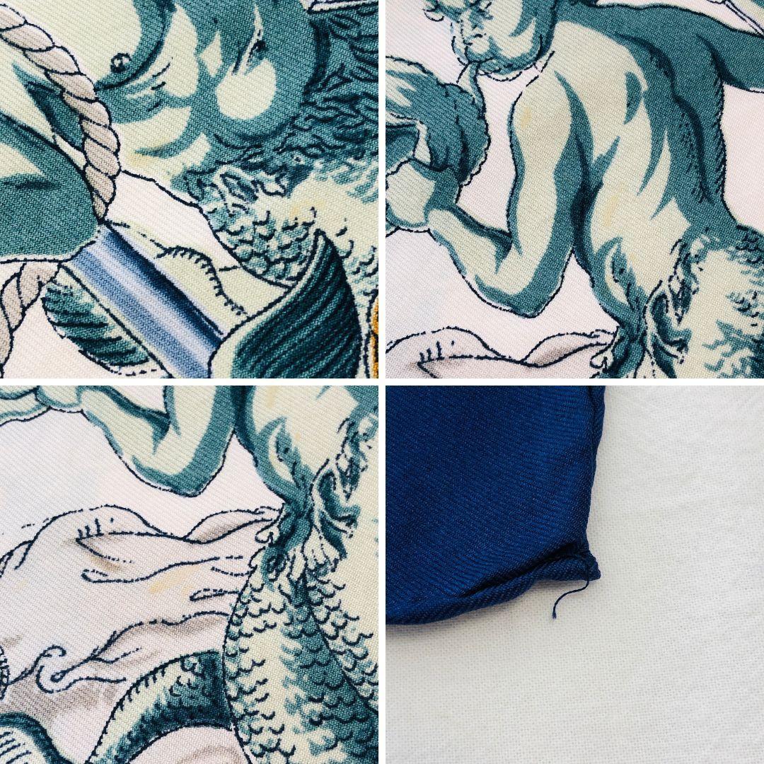 HERMES エルメス カレ90 船 ネイビー系 スカーフ タグなし