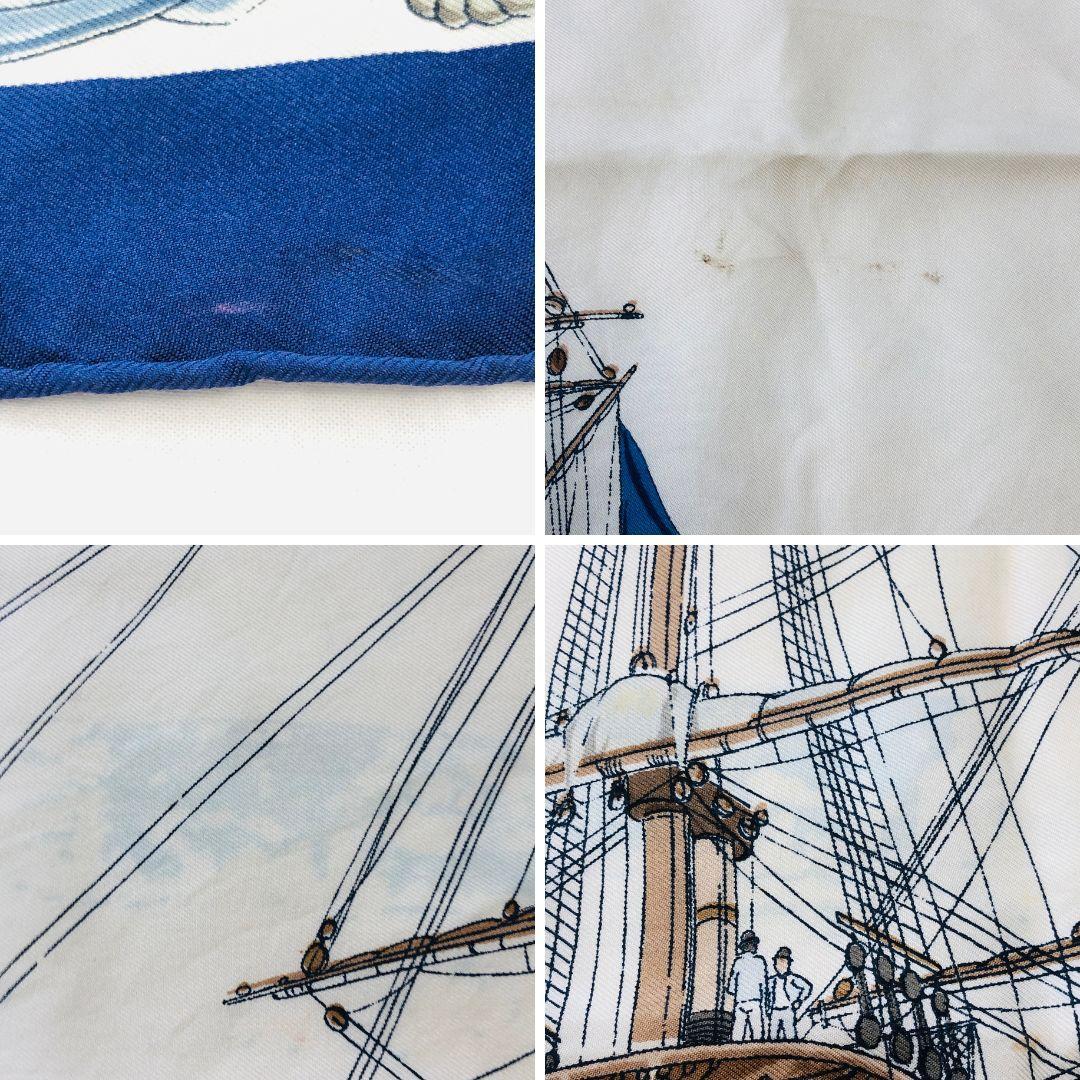 HERMES エルメス カレ90 船 ネイビー系 スカーフ タグなし