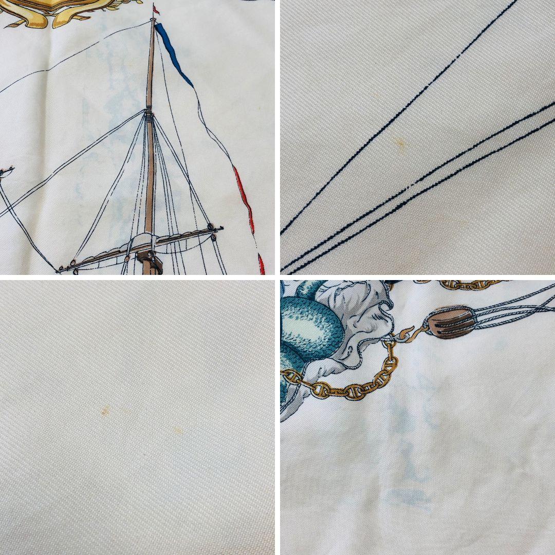 HERMES エルメス カレ90 船 ネイビー系 スカーフ タグなし