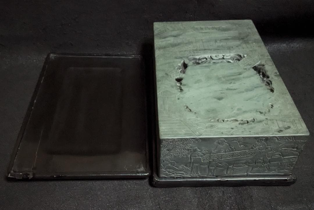 蘭亭硯】◇五台山緑石の特大加厚硯◇群微点状