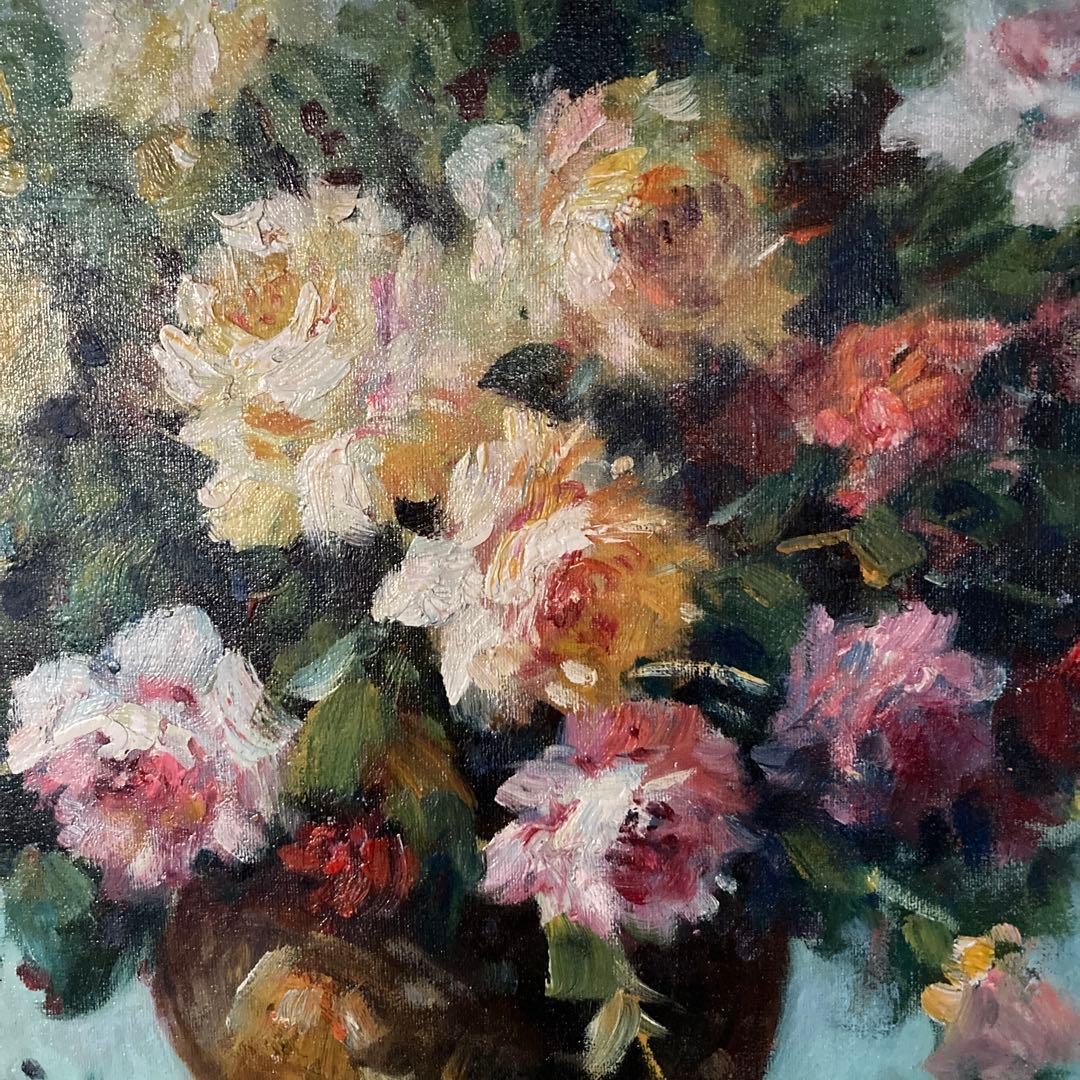 S,Kuramoto 「花瓶の薔薇」油彩画67.5×87絵￼53×73cm20P