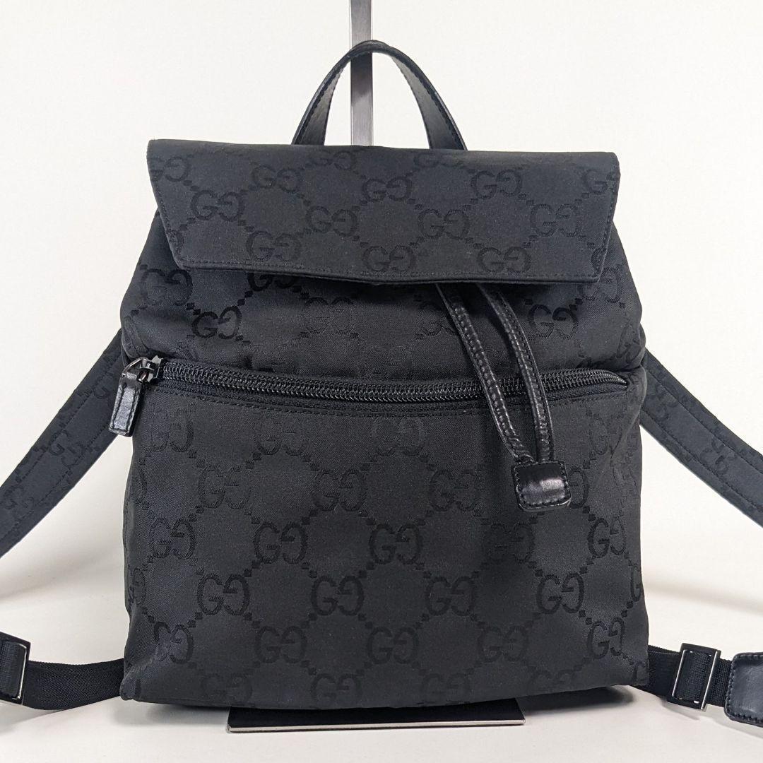 美品　グッチ リュックサック GG柄 レザー　ナイロン バッグ バックパック
