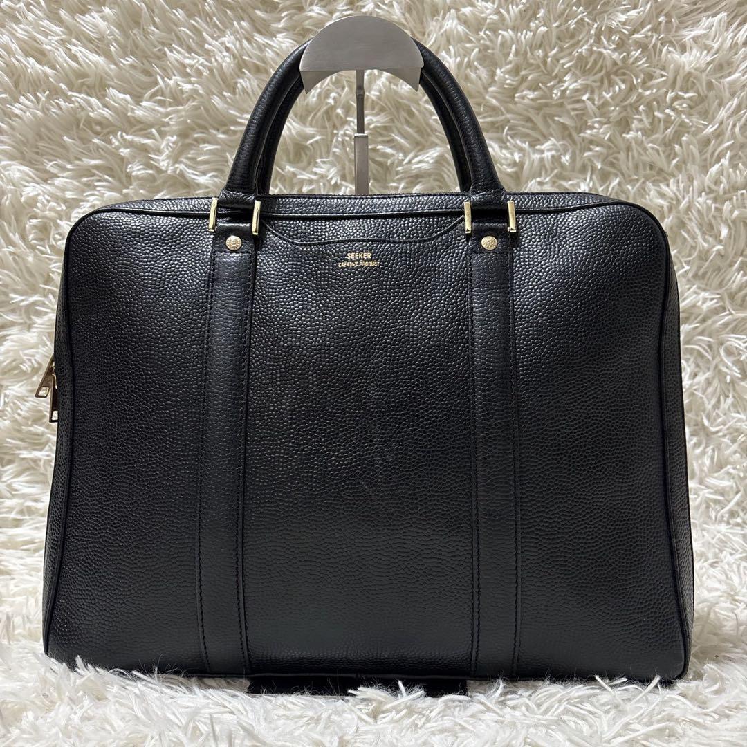 SEEKER ブリーフケース レザー シボ革 A4サイズ可 黒