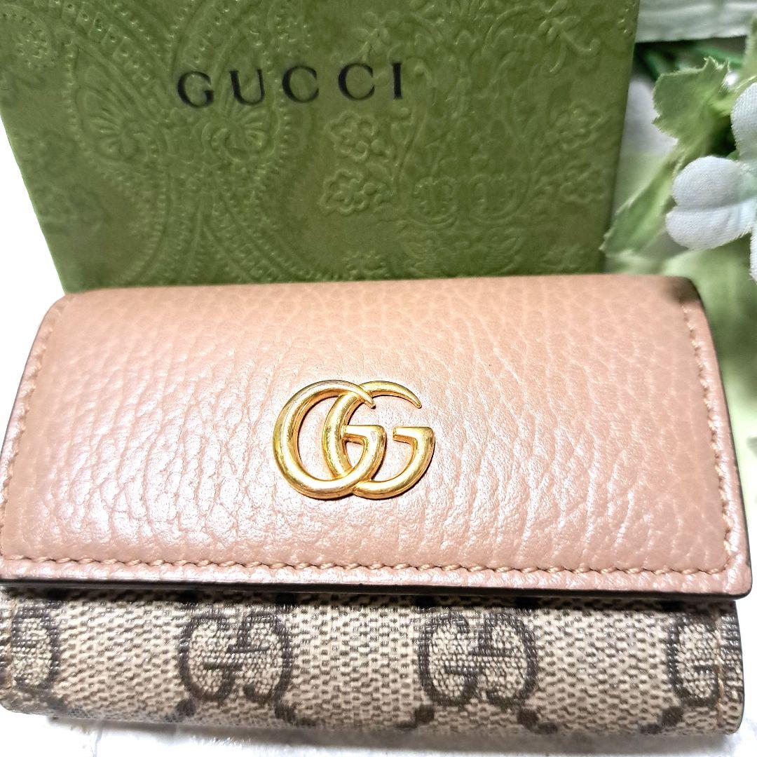 ✨️美品✨️グッチ6連キーケース　バイカラー　ダスティーGGスプリームマーモント