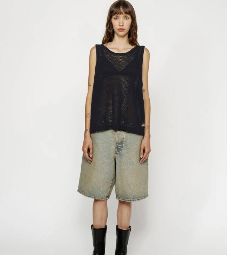 トップス 24SS Stussy Cotton Big Mesh Tank BLACK