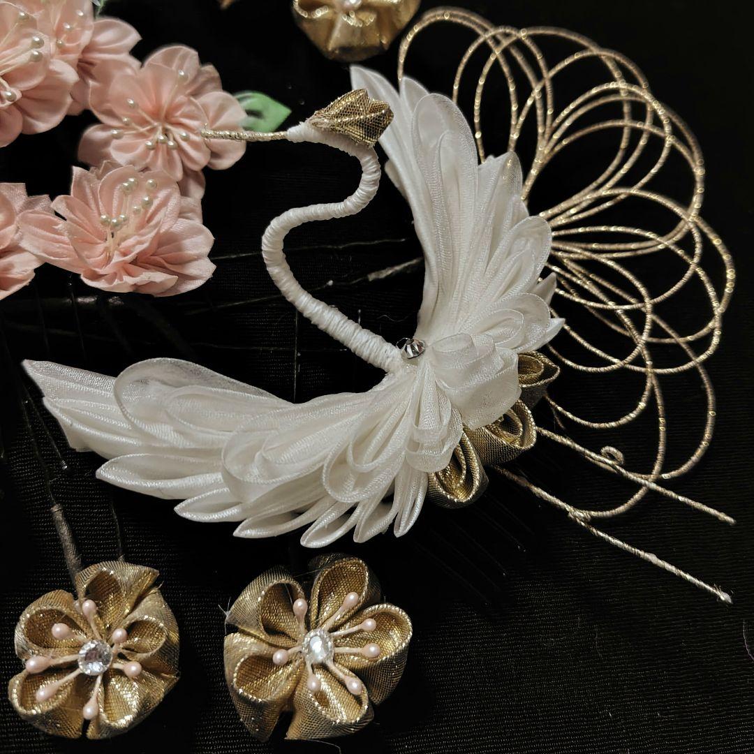 つまみ細工 髪飾り 鶴 桜 梅　成人式 卒業式 結婚式 七五三　かんざし