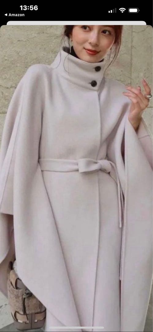 しらたま　アニュアンス ウール ポンチョ アイスグレー ベルト本革黒