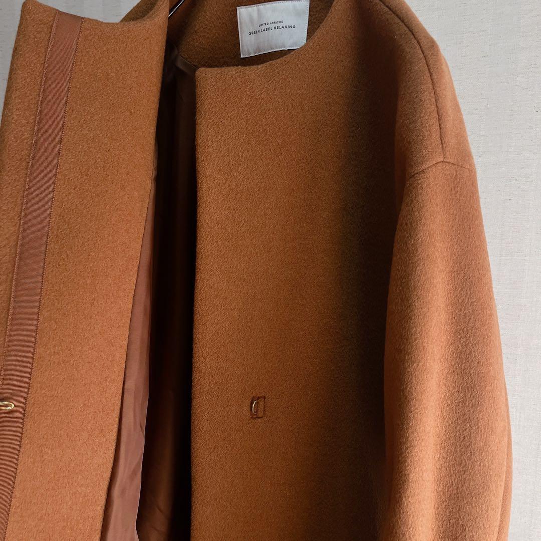 美品☆グリーンレーベルリラクシング アンゴラ ロングコート キャメル