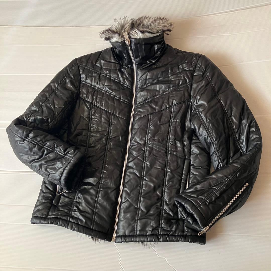 00s archive ファー光沢ライダースジャケット平成ギャル男ギミックy2k