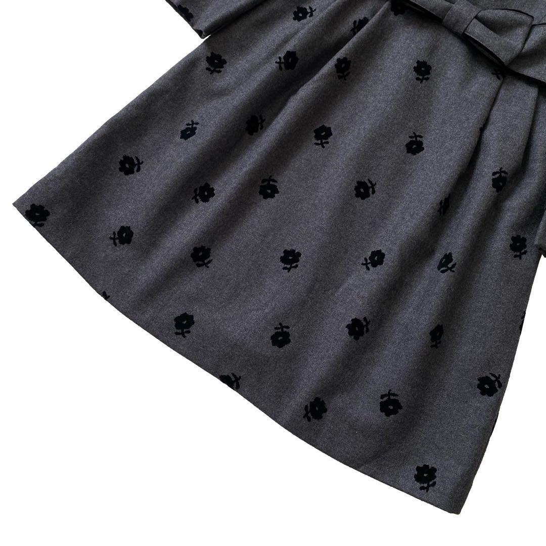 美品 MS GRACY エムズグレイシー 花柄 ウール ワンピース 38 リボン