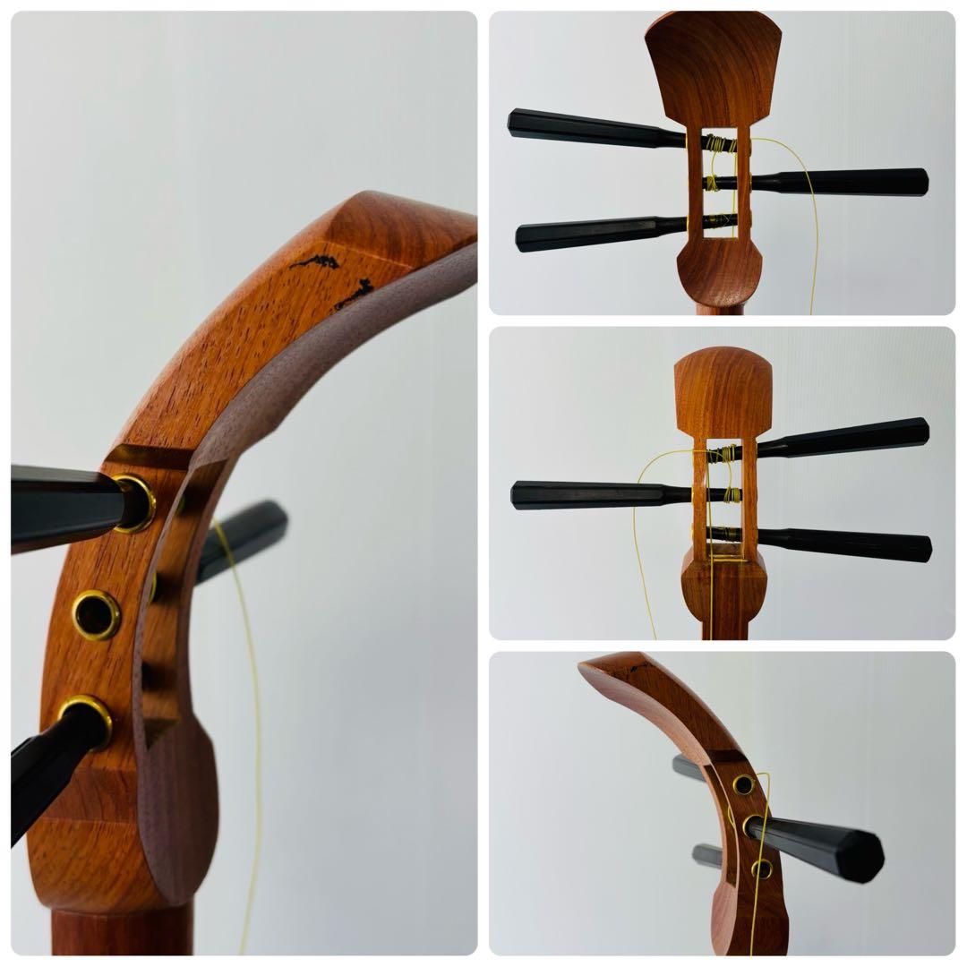 細棹三味線 上駒純銀 花梨 丸打胴 棹2.6cm バチ付 付属多数 和楽器