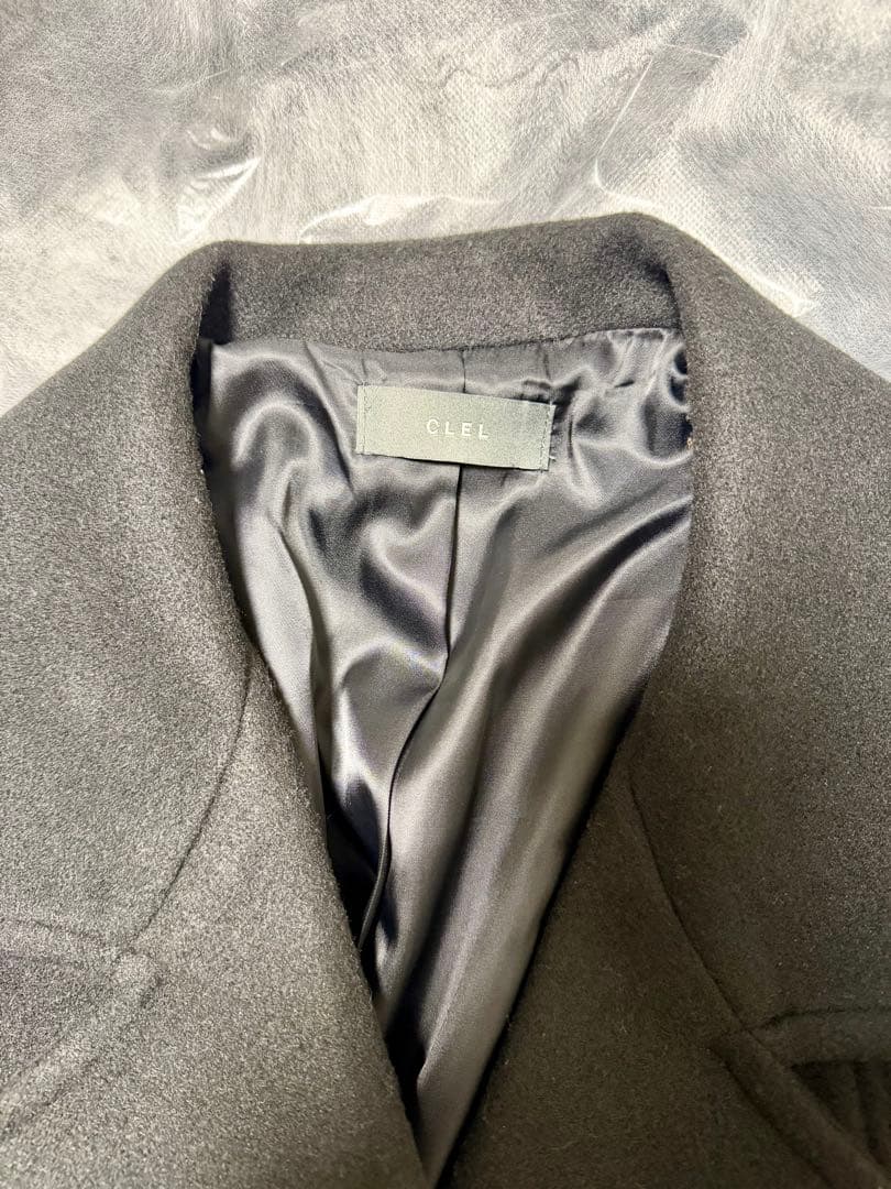 CLEL テックメルトン ルーズ ダブルチェスターコート ブラック S