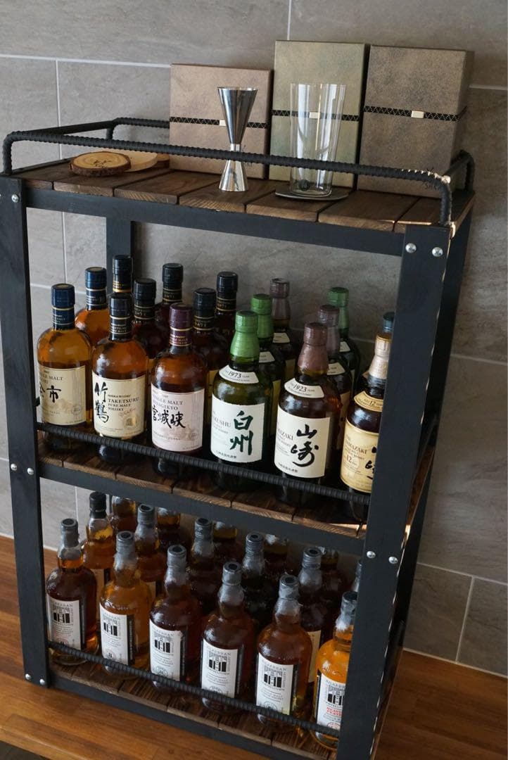ウイスキーラック　棚　鉄×木製アイアンラック／おうちバー・ボトル棚・酒棚 118