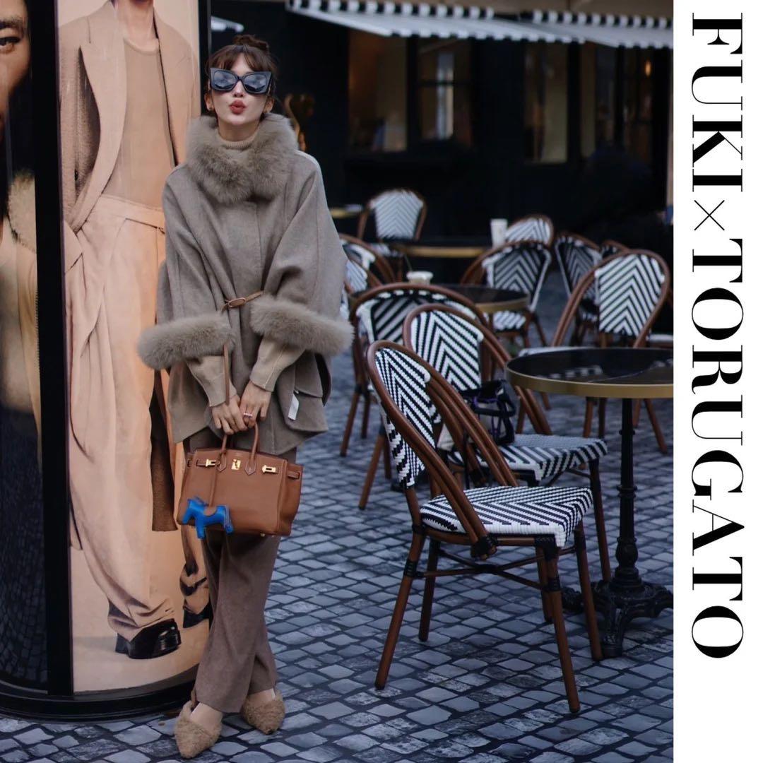 Torugato ふきちゃんのコラボ　ウールファーポンチョ グレージュ